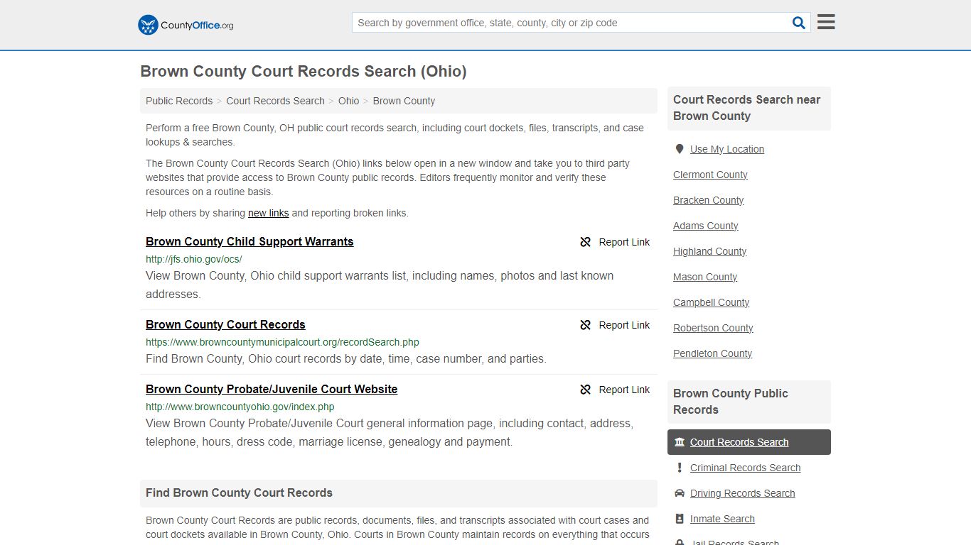 Brown County Court Records Search (Ohio) - County Office